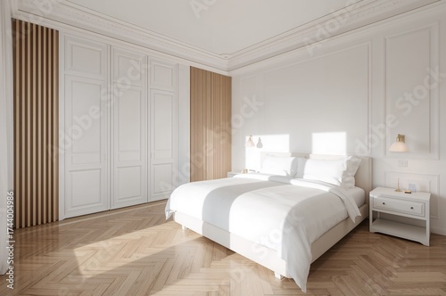 Minimalist white bedroom fe...