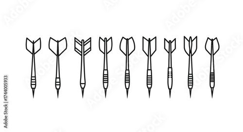 Collection of hand-drawn darts showing different designs and flight patterns vector