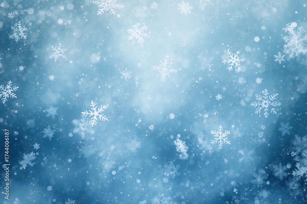 Fototapeta premium Blue textured winter background with snow grains and abstract Christmas pattern