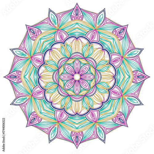 Intricate colorful mandala pattern isolated on transparent background