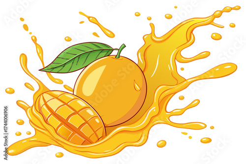 Tropical Mango Fruit Splash Graphic Design