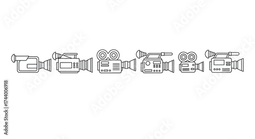 Collection of vintage and modern video cameras for film and media production vector