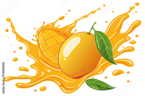 Fresh Mango Juice Splash Vector Illustration