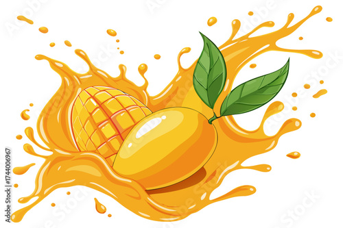 Fresh Mango Juice Splash Vector Illustration