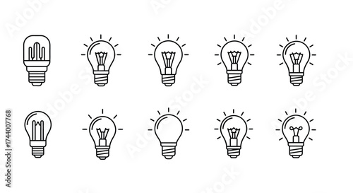 Collection of hand drawn light bulb icons representing ideas innovation and creativity vector