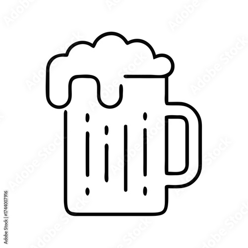Beer stein filled with foam and beer in minimalist vector style for Oktoberfest concept