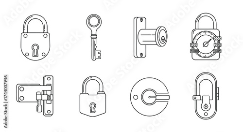 Collection of vintage padlocks and keys detailed sketches for security and access concepts vector