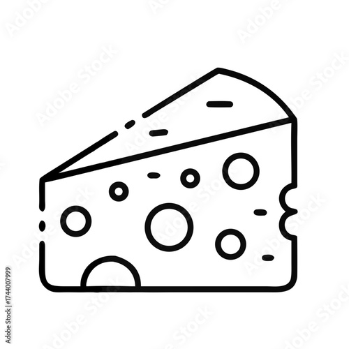 Cheese wedge illustration with holes in minimal vector style  