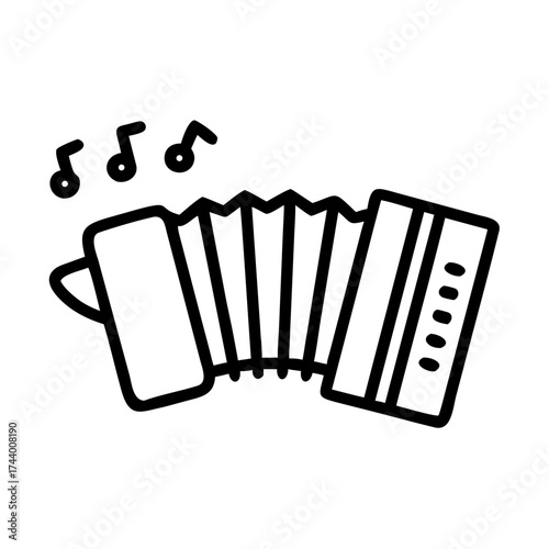Accordion musical instrument with notes in vector style  