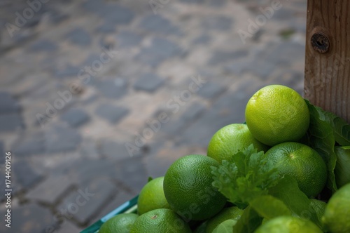 Fresh lime stand on a city ...