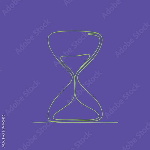 Minimalist continuous line drawing of an hourglass on a solid emphasizing time and simplicity