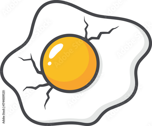 Cartoon fried egg with cracked yolk on white background
