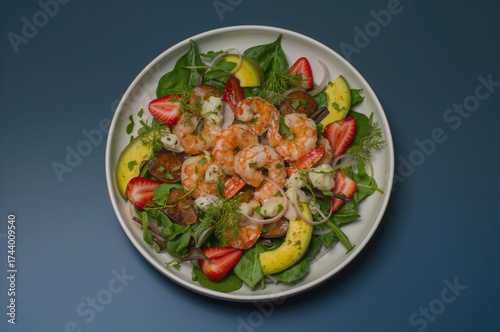 Healthy salad with shrimp, ...