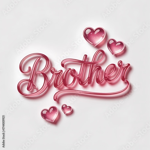 Pink hearts and the word Brother in elegant cursive script family sibling