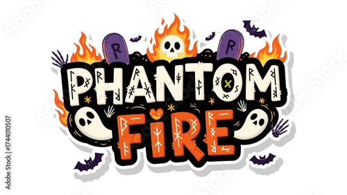 Phantom Fire Halloween Emblem: A captivating emblem design for Halloween, featuring ghostly figures and flames, embodying the eerie essence of the holiday.