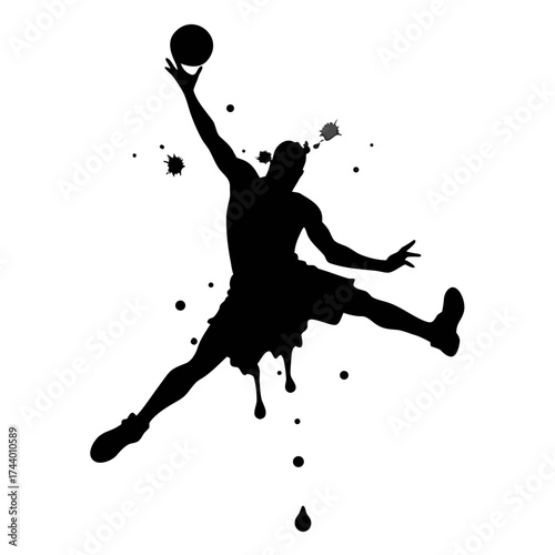 basketball player slam dunk silhouette bold grunge effect