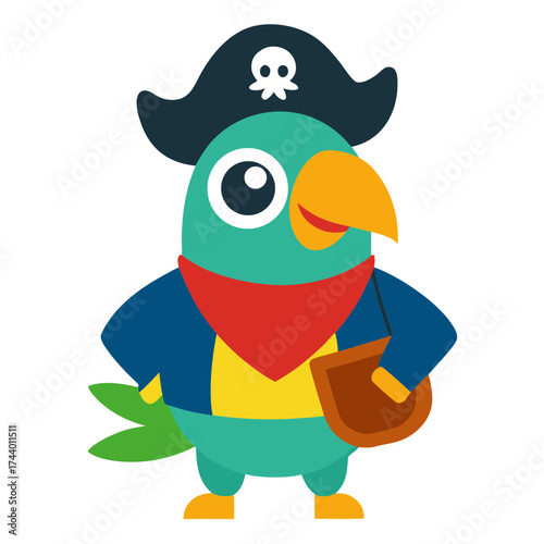 pirate parrot with eye patch holding treasure map vector art