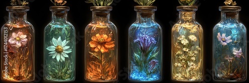Bottled Blooms Flowers preserved in potion-like vessels