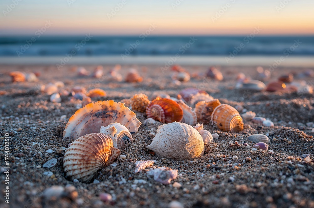 Fototapeta premium Seashells scattered on the shore