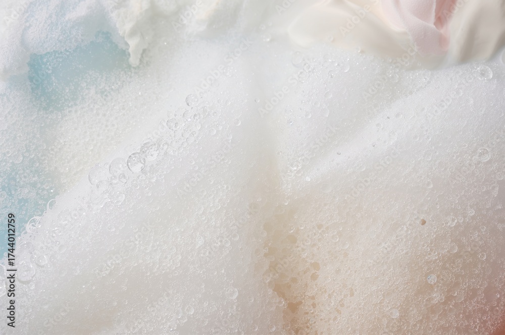 Fototapeta premium Lather and foam form while cleansing with soap or shampoo. Image.