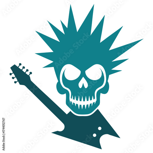 punk rock skull with mohawk and electric guitar vector illustration
