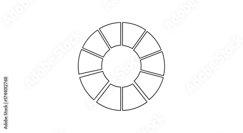 Abstract circular diagram segmented into geometric shapes with radial lines for business concepts vector