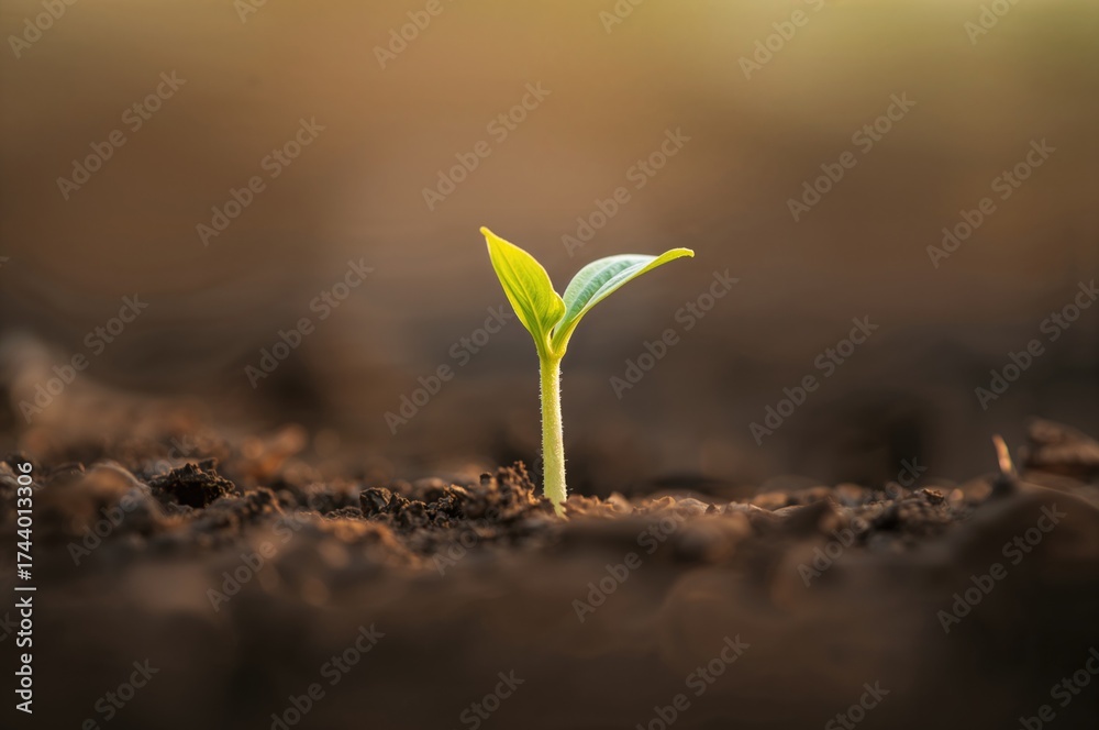 Fototapeta premium Tiny seedling breaking through the soil surface