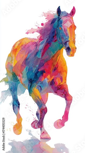 Colorful Abstract Horse Running in Vibrant Watercolor Art Style