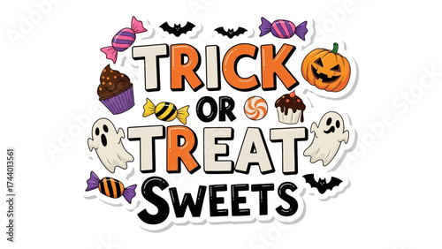 Halloween Sweets: Captivating illustration of Trick or Treat Sweets, complete with spooky elements and delectable treats. A visual feast for Halloween enthusiasts!