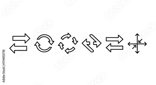 Set of outline arrows representing direction movement cycles and exchange vector