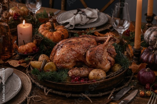 Festive feast featuring roa...