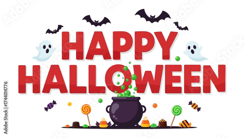 Halloween Greeting: A festive composition for Halloween. This graphic captures the essence of Halloween with a bewitching cauldron and traditional symbols.