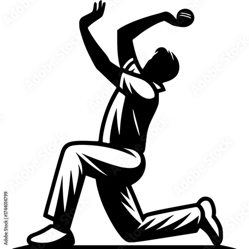 Cricket Action: A stylized silhouette captures a cricketer mid-action, poised to bowl with focused precision and athletic grace.