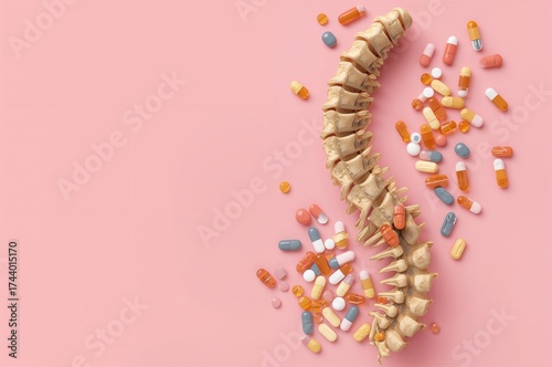 Pills arranged on a spine m...