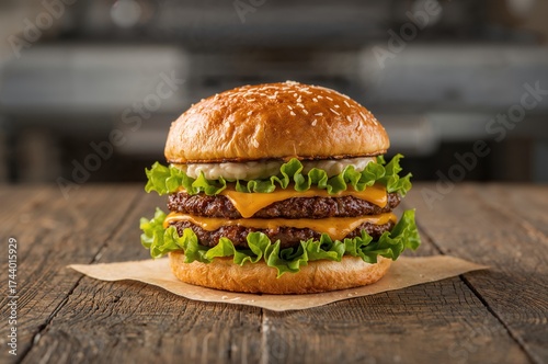 Burger with crispy lettuce,...