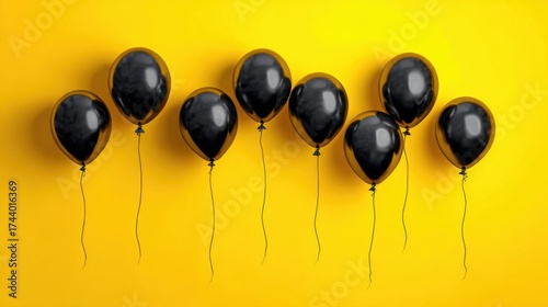 black balloons on a yellow background,