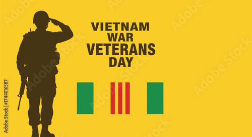Vietnam war veterans day image with soldier and service ribbon