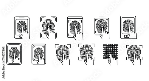 Fingerprint authentication system collection diverse mobile devices security access technology concepts vector