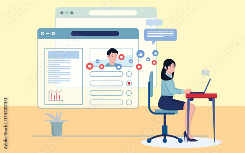 Online Communication and Remote Work Concept — Woman Using Laptop for Virtual Collaboration and Social Interaction