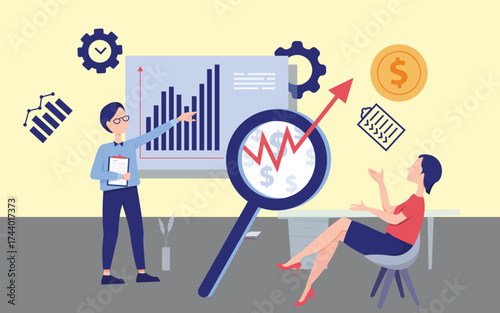 Business Growth and Financial Analysis Concept with Office Team and Graph Chart