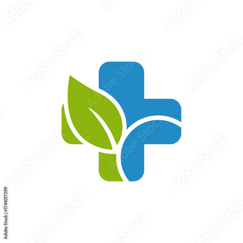Healthcare Cross with Leaf Nature Inspired Medical Symbol