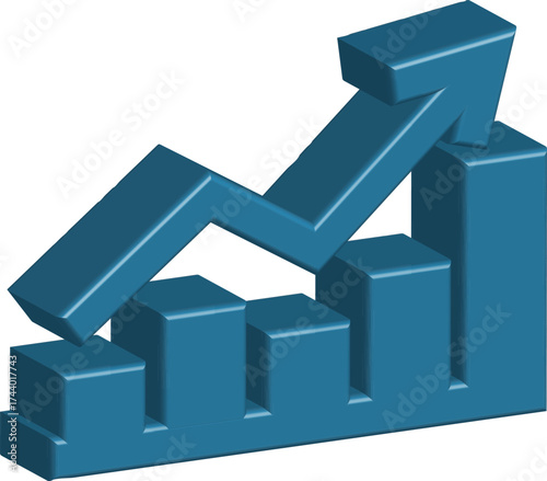Illustration of a growth chart isolated on transparent background, depicting progress, success, and positive trends in business, finance, and performance metrics