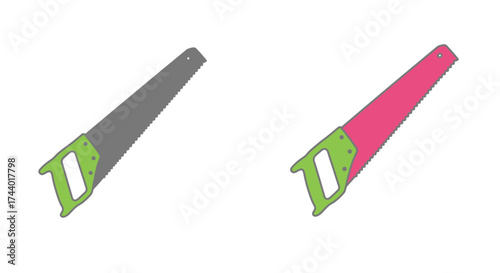 Two hand saws one gray and one pink isolated on white background
