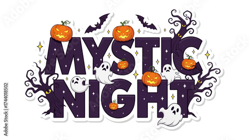 Mystic Night: The alluring allure of a mystical night, adorned with pumpkins, bats, ghosts, and a charming ensemble of spooky decorations. It's a visual treat for Halloween lovers!