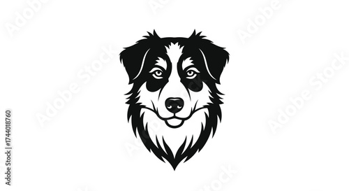 Black and white Australian Shepherd dog head logo silhouette