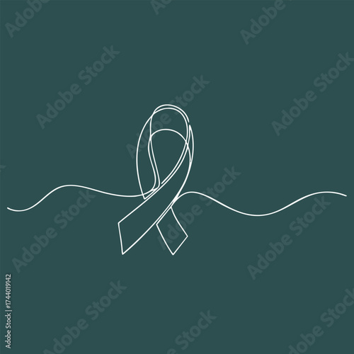 Minimalist line art of a ribbon symbolizing awareness and support for health-related causes on a dark