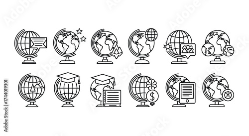 Collection of stylized globe icons representing global connectivity and education vector