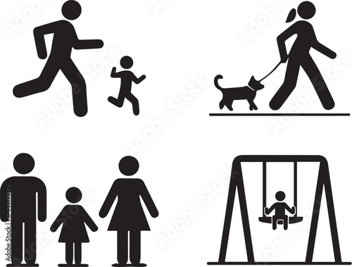 Family Activities and Recreation Running, Walking, Playing, and Swinging illustration