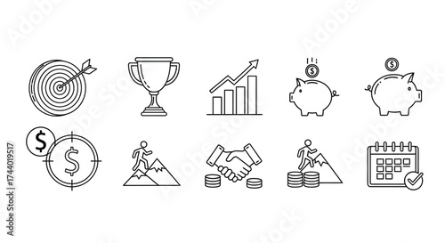 Business icons set representing success growth achievement strategy and financial concepts vector