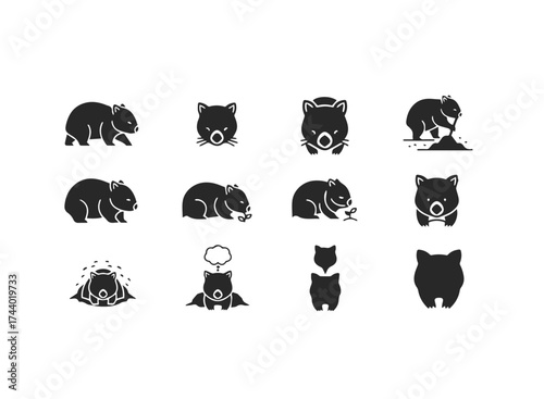 Wombat Icon Set Adorable Australian Marsupial Illustrations.